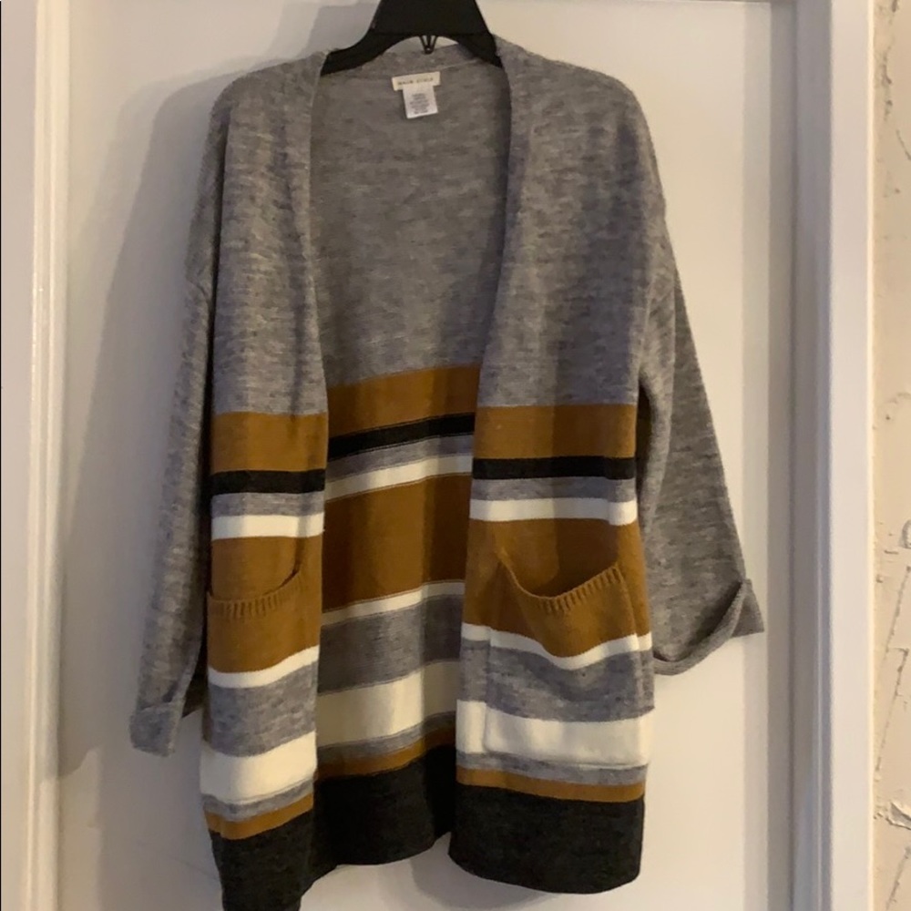 Tan black and cream striped cardigan